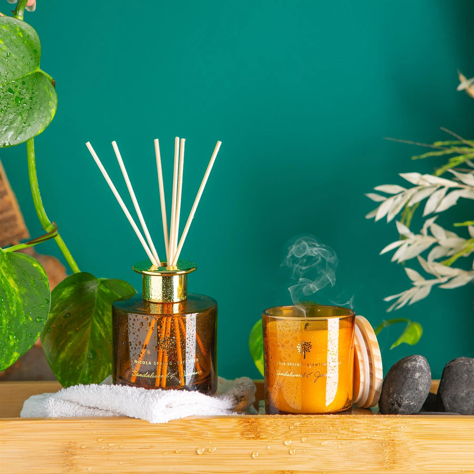 130g Sandalwood & Jasmine Scented Soy Wax Candle - By Nicola Spring
