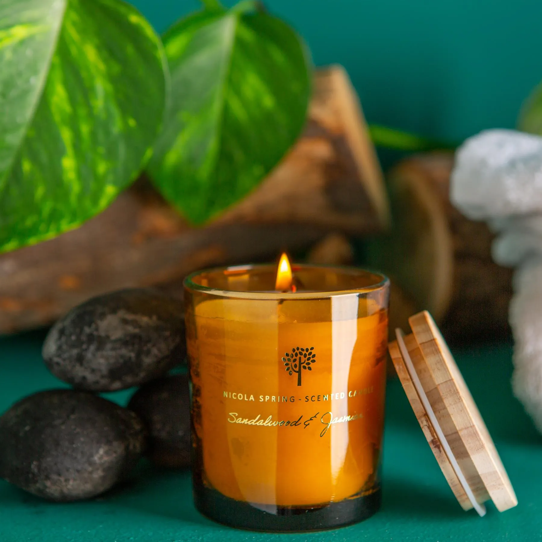 130g Sandalwood & Jasmine Scented Soy Wax Candle - By Nicola Spring