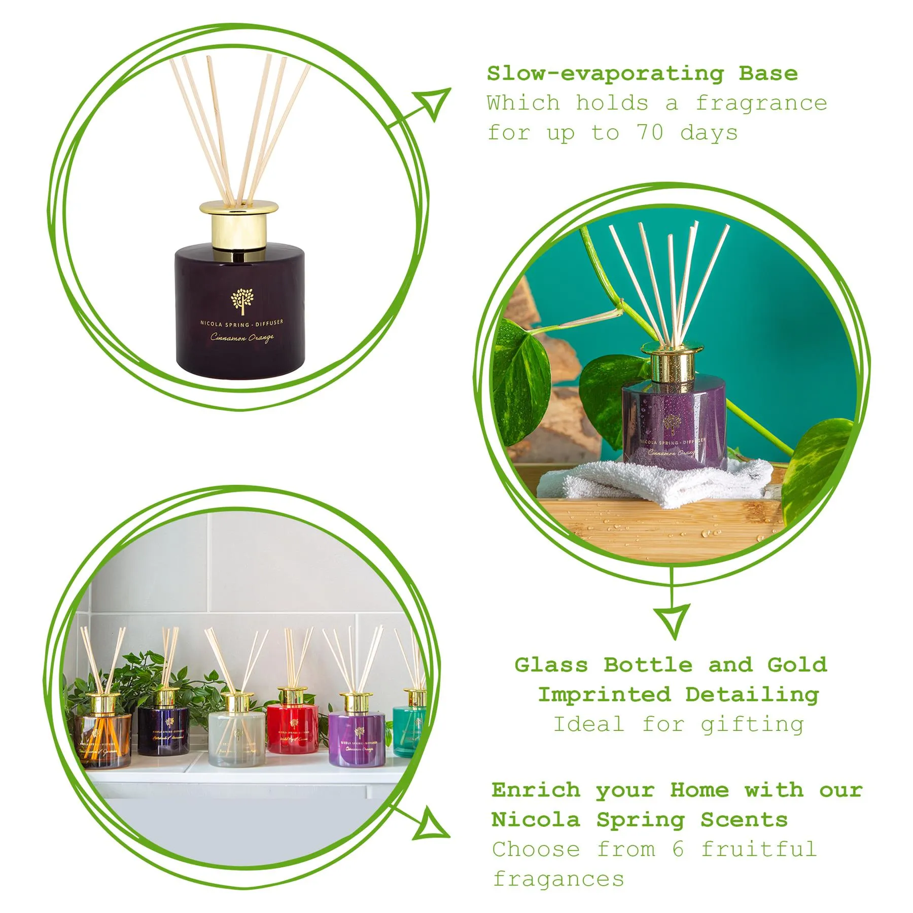 200ml Cinnamon Orange Scented Reed Diffuser - By Nicola Spring