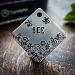 Handstamped Custom Made Dog Tags - Bee Design