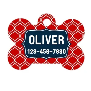 Red Navy Blue Dog Name Tag - Dog Collar Name Tag