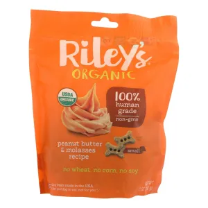 Riley's Organics Organic Dog Treats, Peanut Butter & Molasses Recipe, 5 Oz., Pack of 6