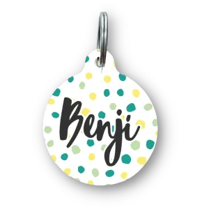Teal Dancing Dots Circle Pet Tag