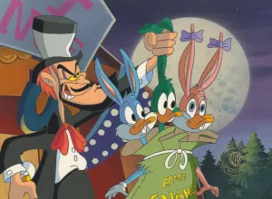 Tiny Toons Original Production Cel:   Buster Bunny, Plucky Duck, and Babs Bunny